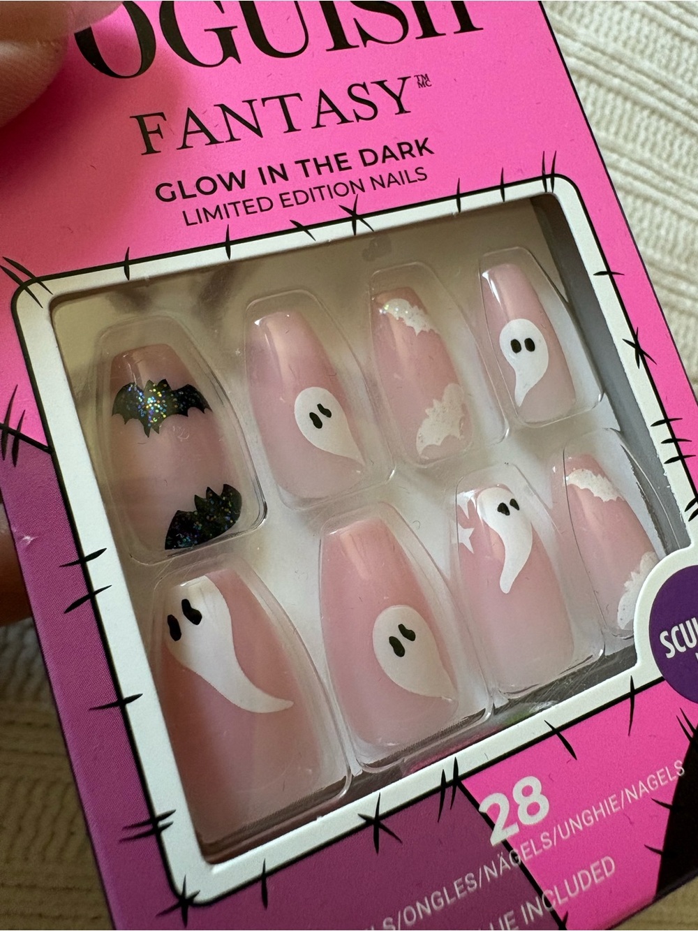 Kiss Voguish Fantasy Pink Glow-In-The-Dark Sculpted Nails with Ghost Halloween - Picture 5 of 7